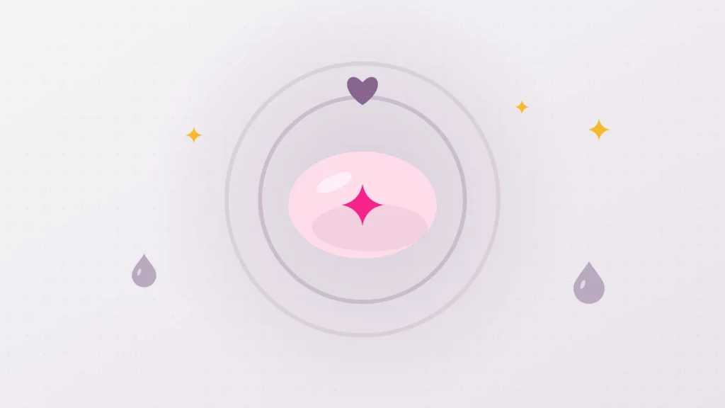 Illustration of a pink tender spot surrounded by soothing circles and drops, evoking painful sex and the pain that can be relieved