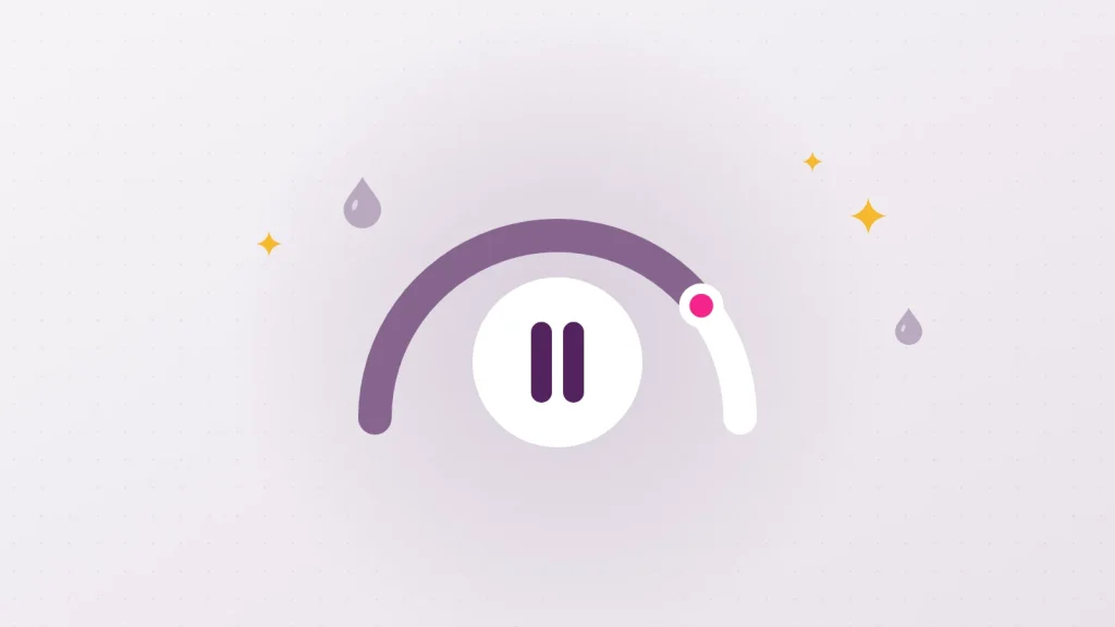 Illustration of an arousal gauge stopped just before the threshold, with a pause icon at the centre, showing the principle of edging