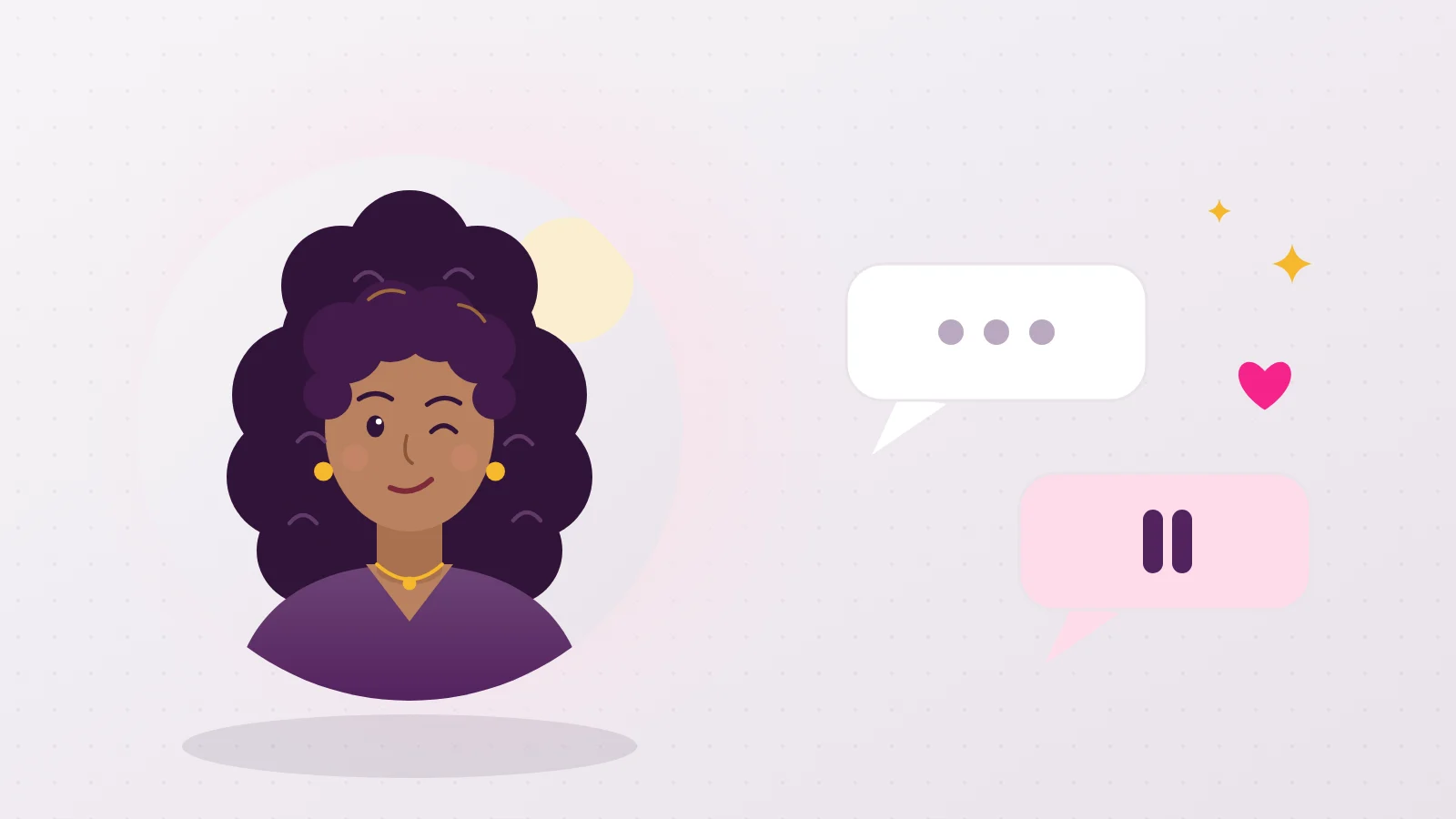 Illustration of Liora next to two speech bubbles, one for words and one for the agreed signal, to try edging with a partner without killing the mood