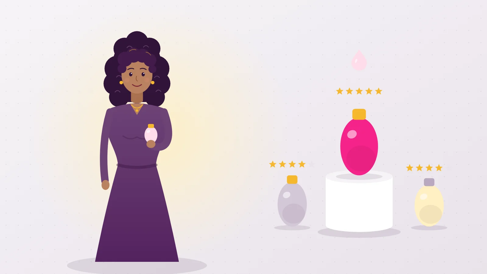 Illustration of Liora holding a bottle in front of the top three picks rated with stars, the winning anal lube on its pedestal