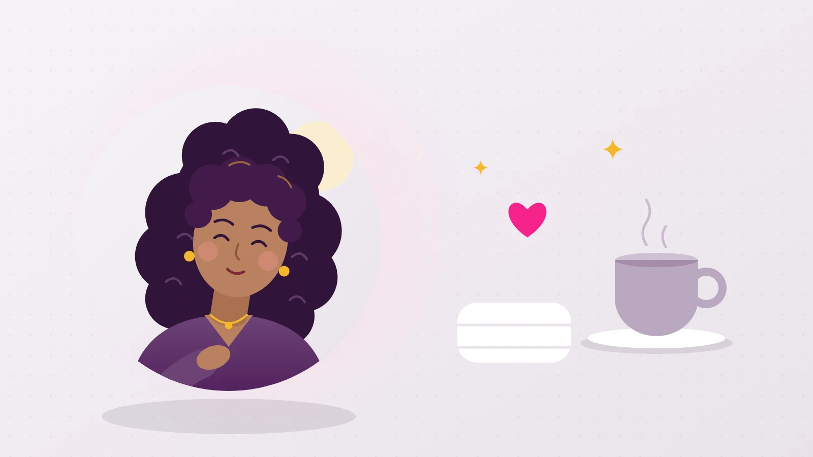 Illustration of Liora next to a folded blanket and a hot drink, the moment after a shibari session