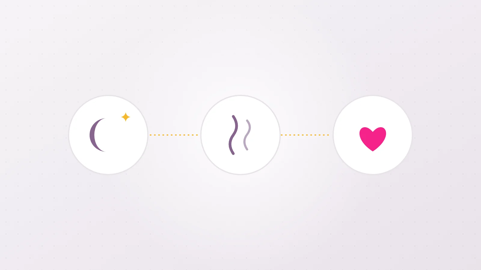Diagram of the three principles of tantra: a crescent moon for slowness, two breath curves for breathing, a heart for presence