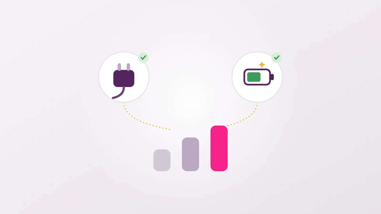 Diagram for choosing a wand vibrator: a wall plug for the corded version, a battery for the rechargeable one, and three bars for the intensity levels