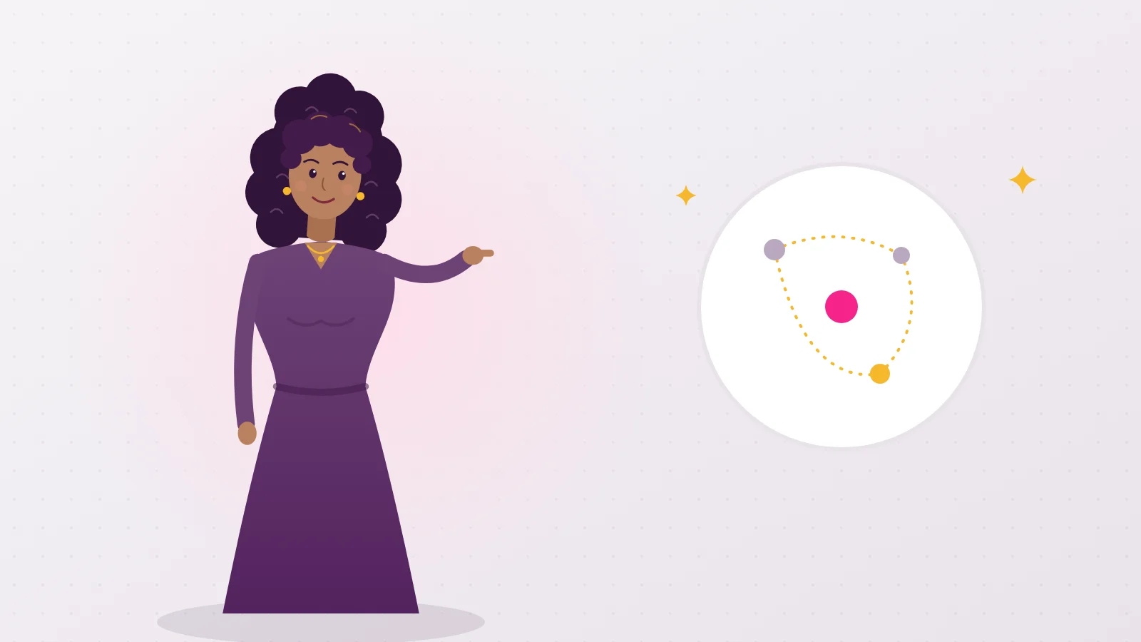 Illustration of Liora pointing at a map of erogenous zones to draw together, with its points of sensitivity and its golden thread